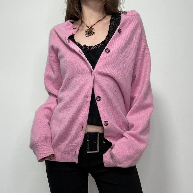 pink cashmere knitted slouchy oversized cardigan