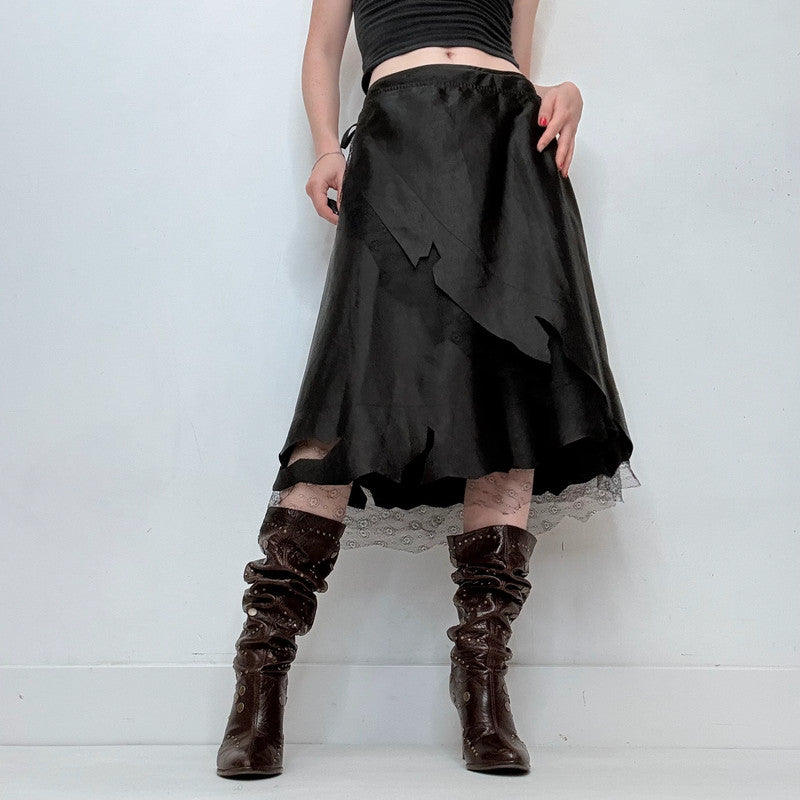 black sheer lace floaty flared grunge skirt