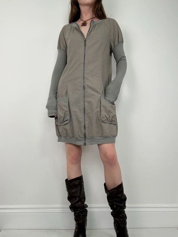 khaki Cop Copine long sleeve puff utility dress