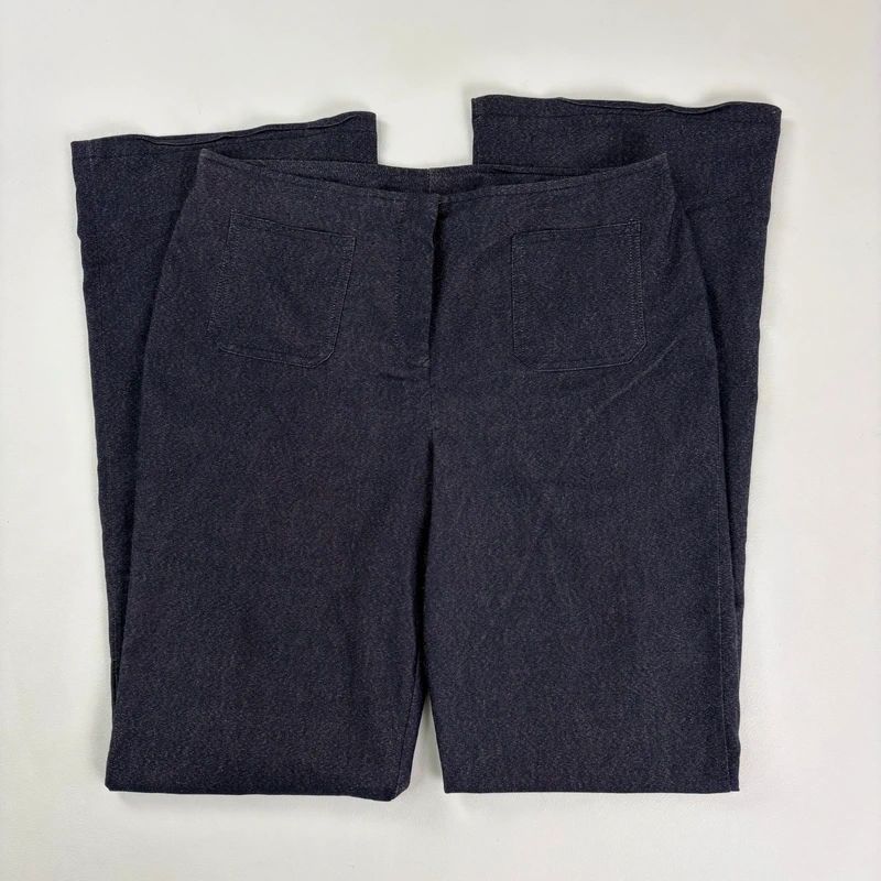 dark denim flared patch pocket trousers