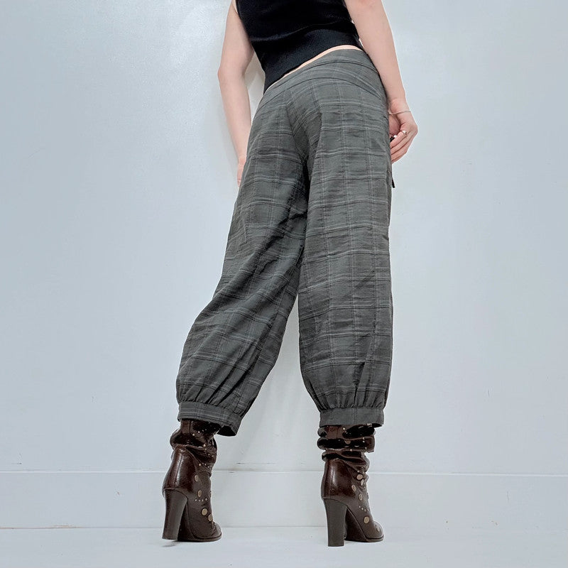 structured checked puff trousers