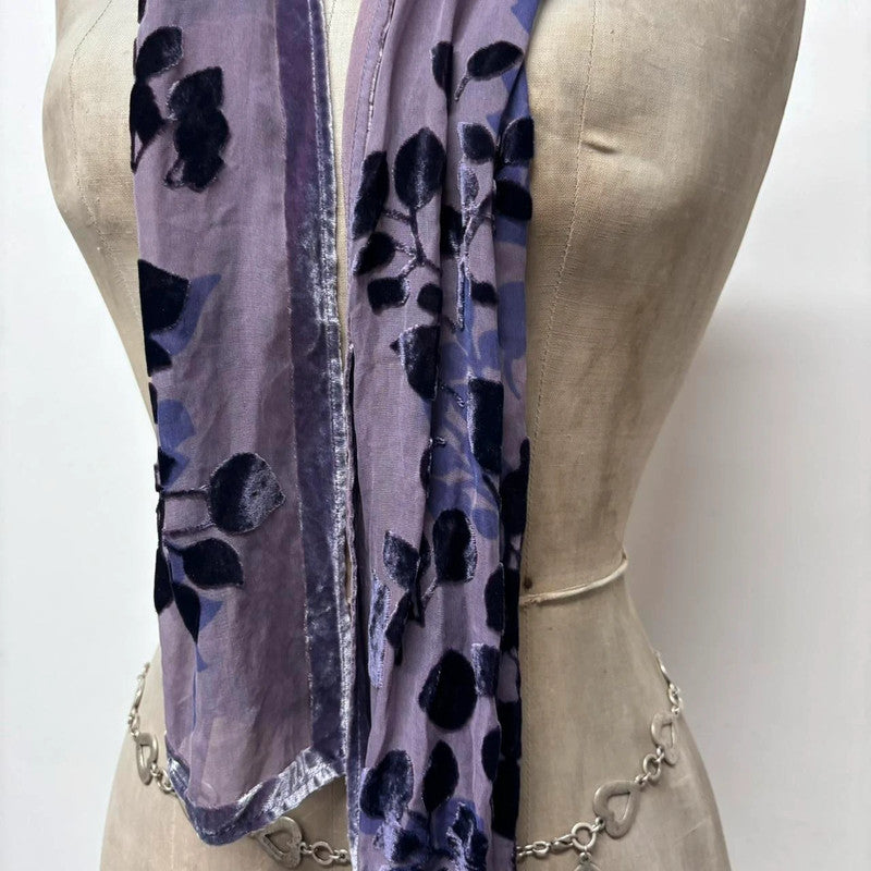 velvet sheer floral silk scarf