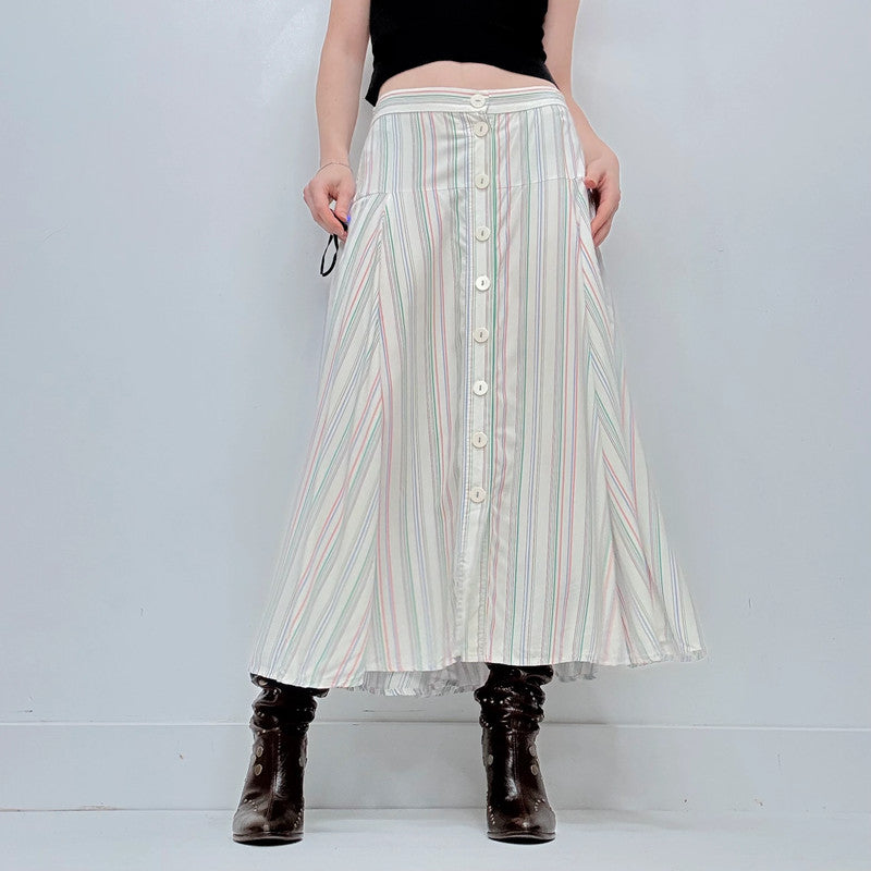 white flared pinstripe circle skirt