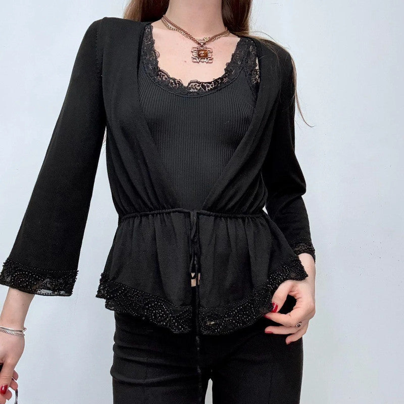 black flared beaded cardigan