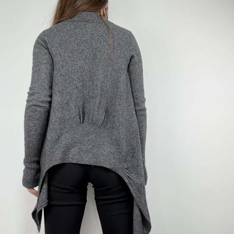 Asymmetric grey wool zip cardigan
