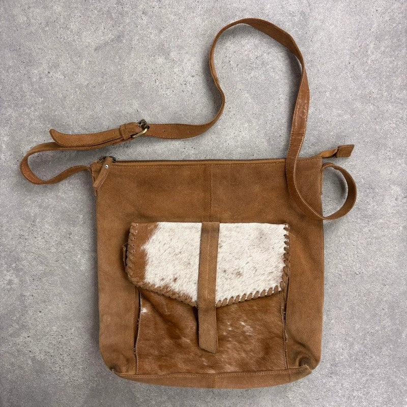 tan leather cowhide pony hair bag