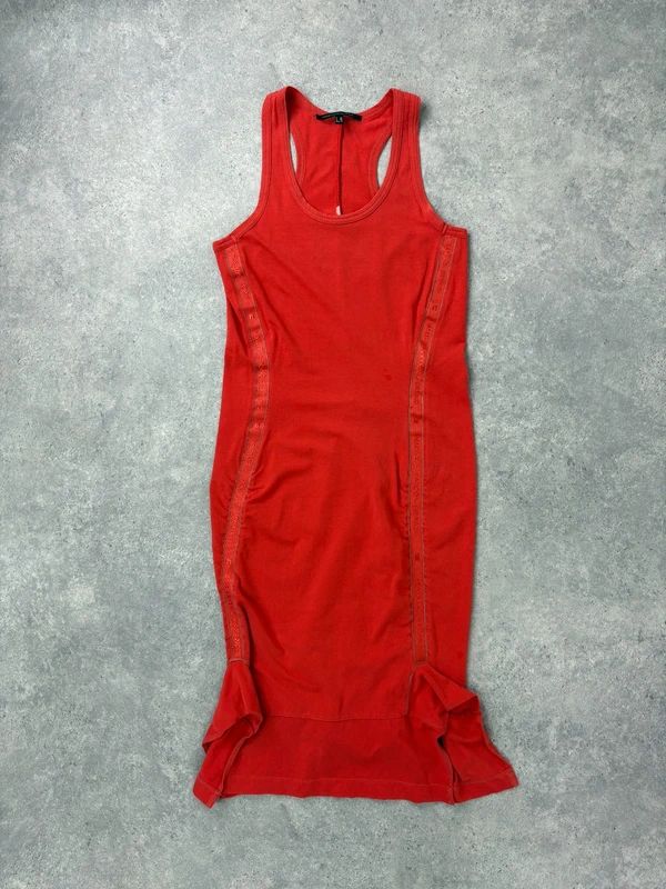 Marithé + François Girbaud gathered red midi dress