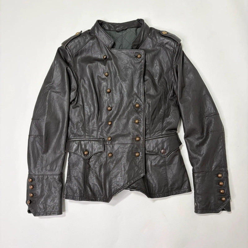 aymmetric brown leather military napolionic jacket