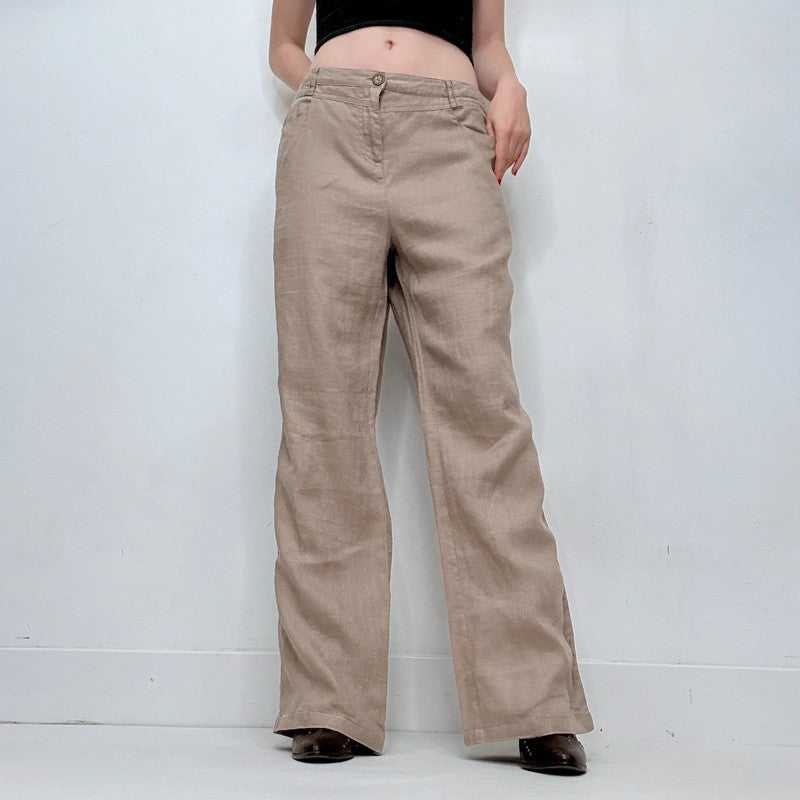 tan linen corset side lace up trousers