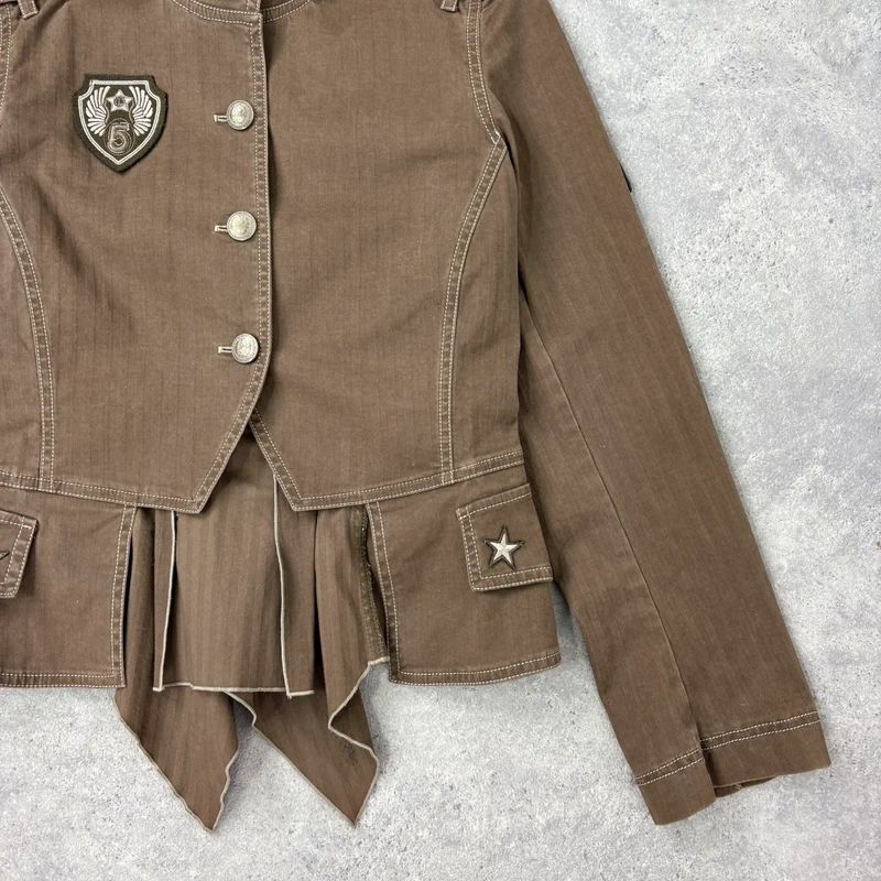 Khaki asymmetric fitted military jacket