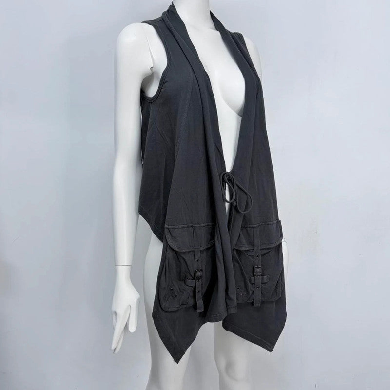 cargo draped grey long vest