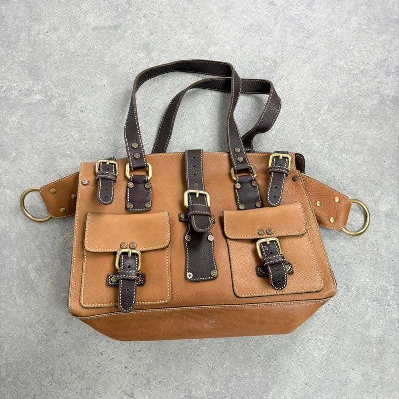 Tan leather Y2K buckle city handbag