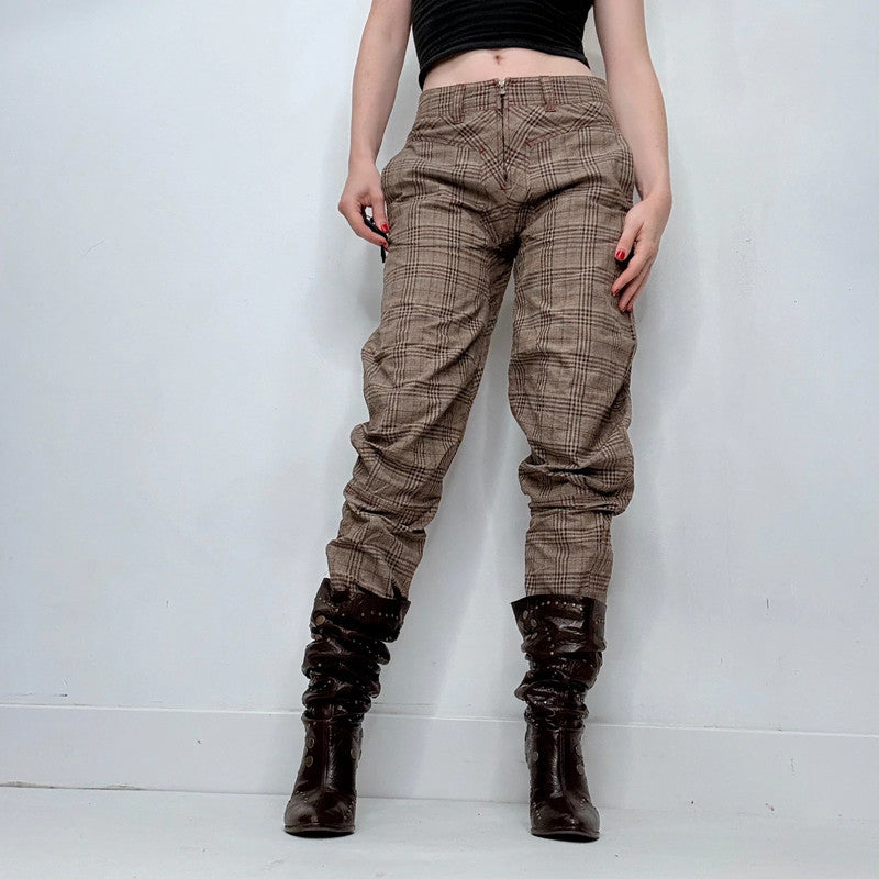Archival tartan gathered puff trousers