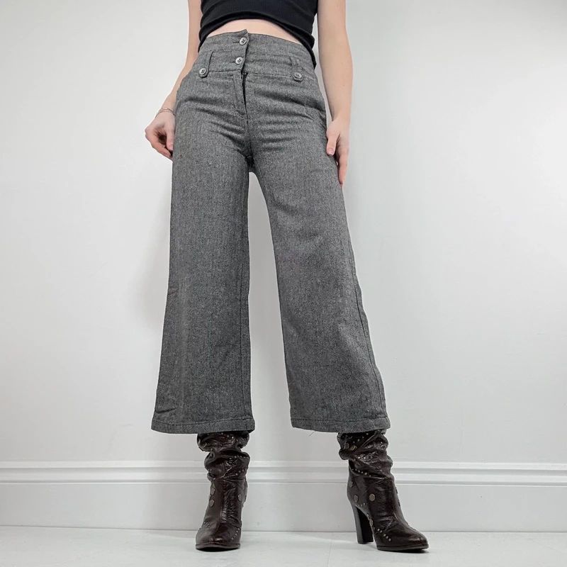 flared tweed cropped wide leg pants