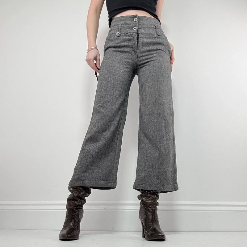 flared tweed cropped wide leg pants