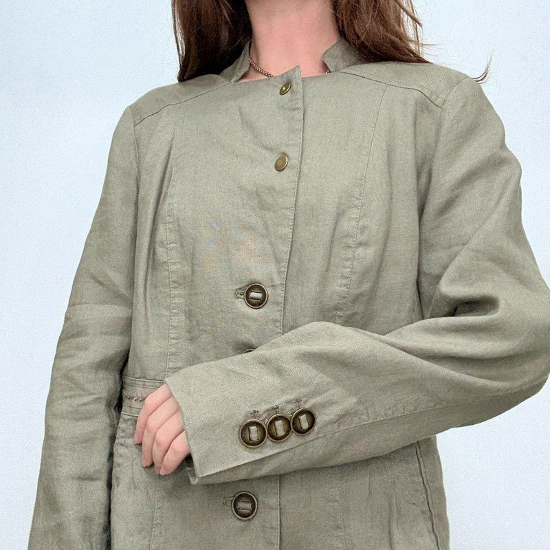khaki utility fitted flared jacket