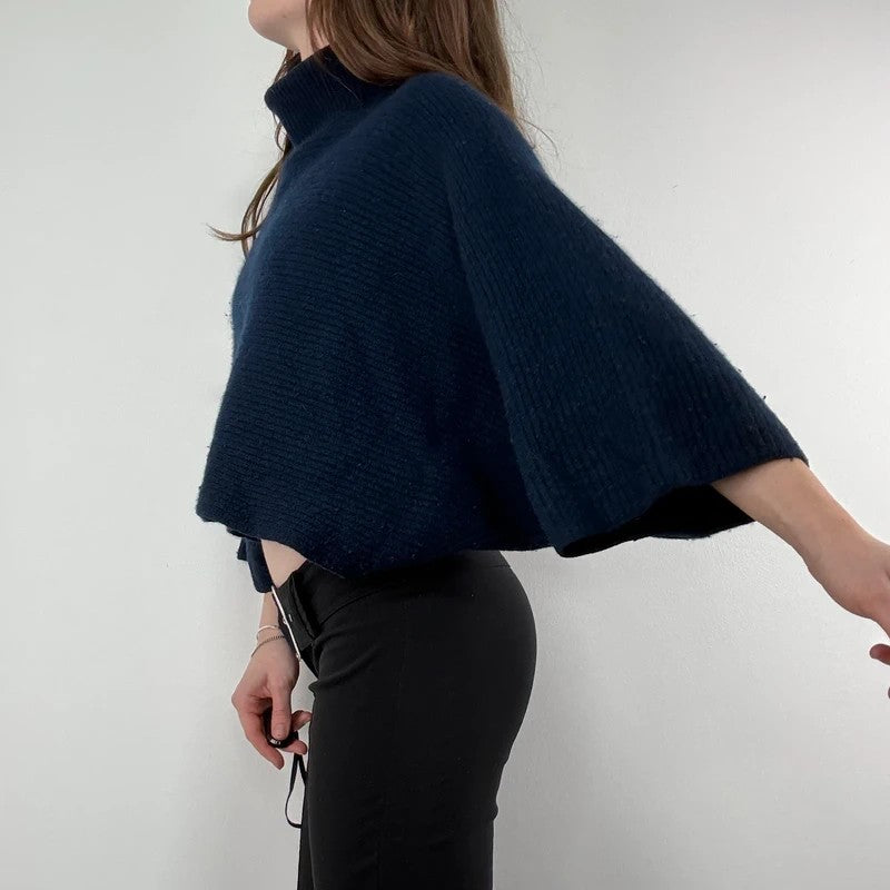 blue wool ribbed cape batwing jumper