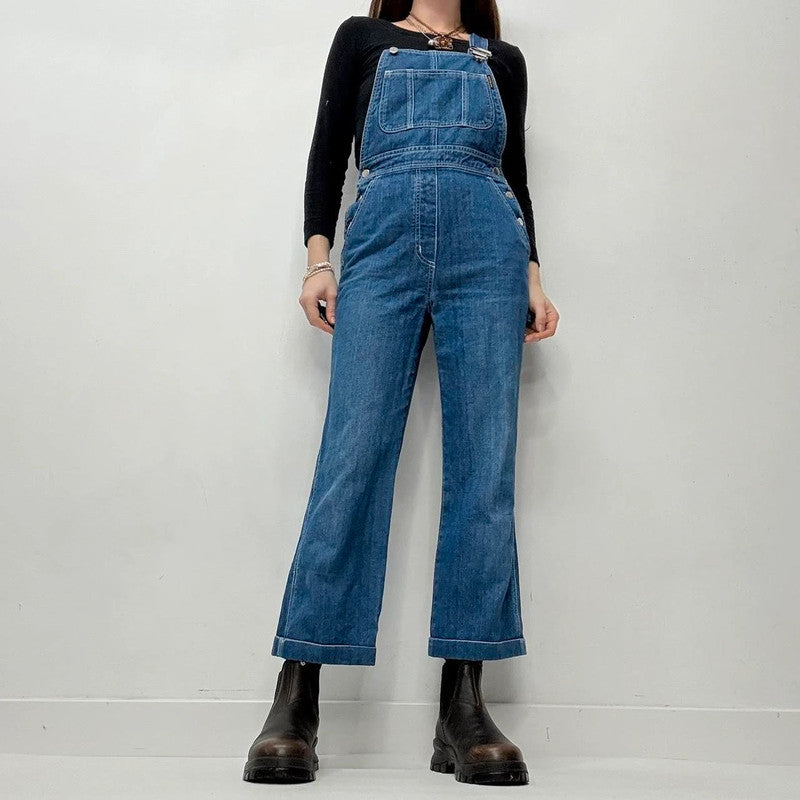 denim wide leg dugarees