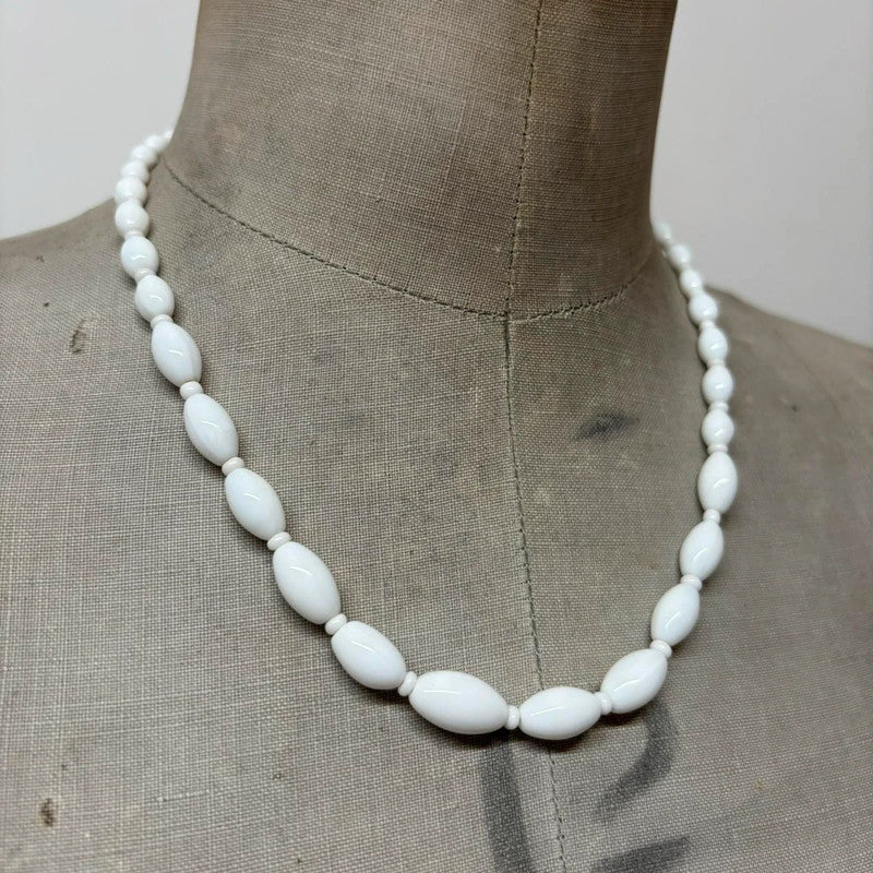 White beaded boho necklace