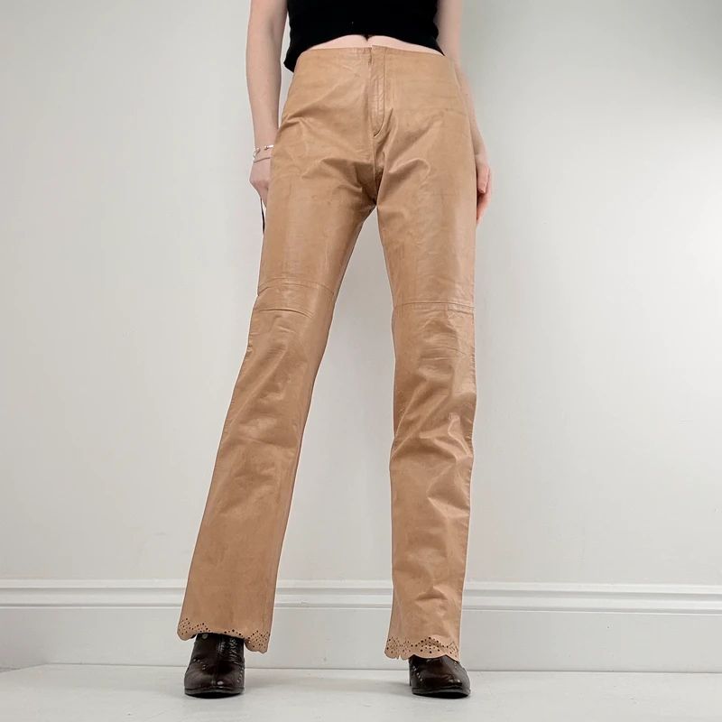 Joseph tan leather stright leg trousers