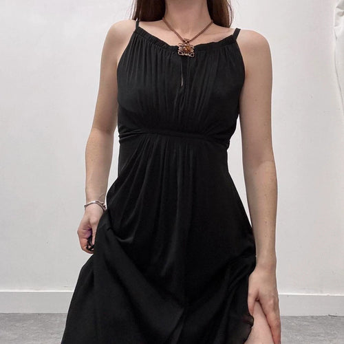 black pleated cinched mini dress