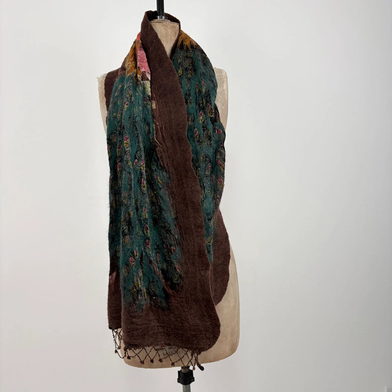 brown felt silk boho fairy scarf