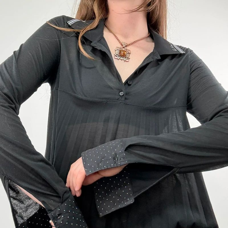 Black Cop Copine pleated flared shirt