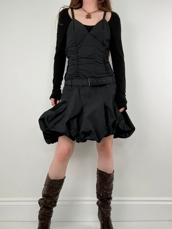 black grunge layered structured IKKS french midi dress
