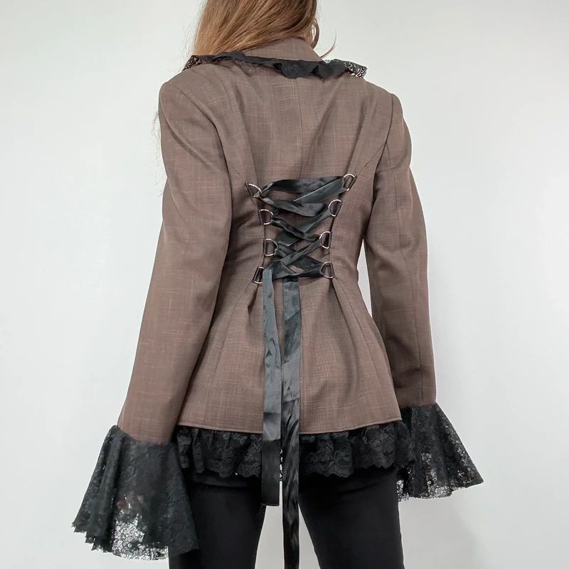 brown steampunk flared lace corset jacket
