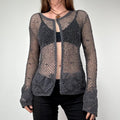 grey crochet sheer lace knit cardigan