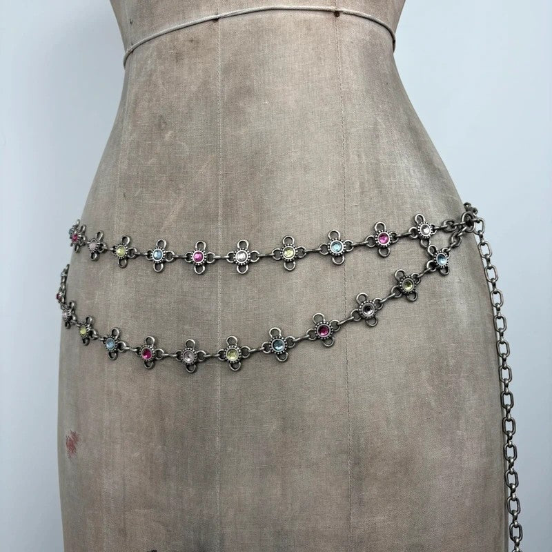 silver waist chain gem embellished chain belt