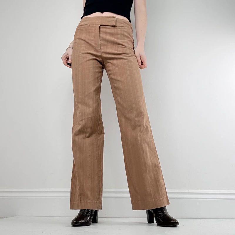 brown pinstripe wide leg flared