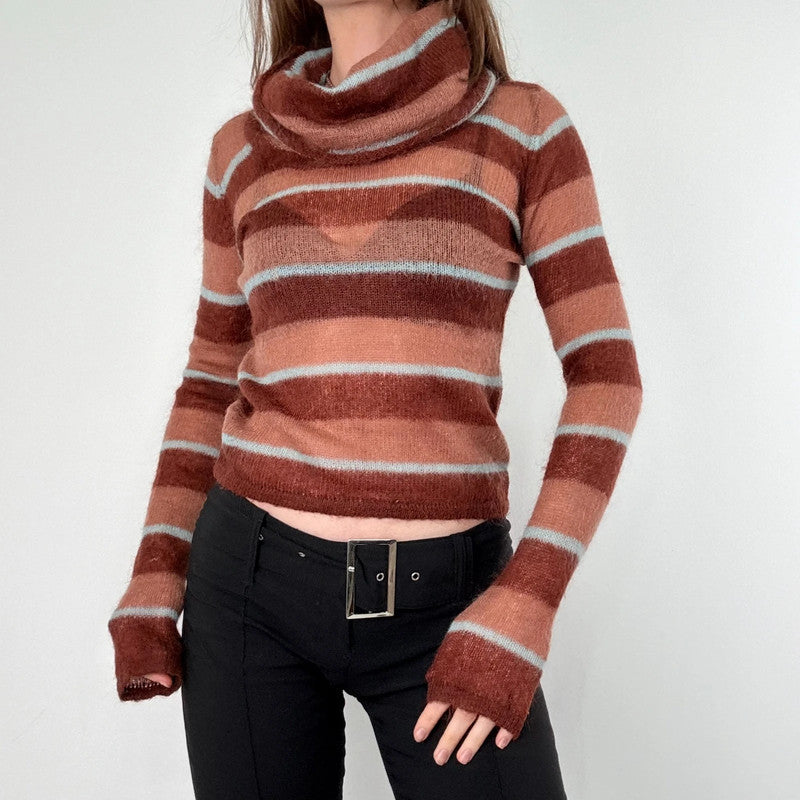 sheer striped brown mohair jumper