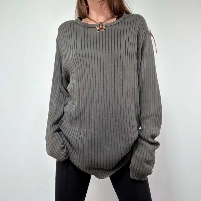 Ribbed Slouchy Distressed Jumper