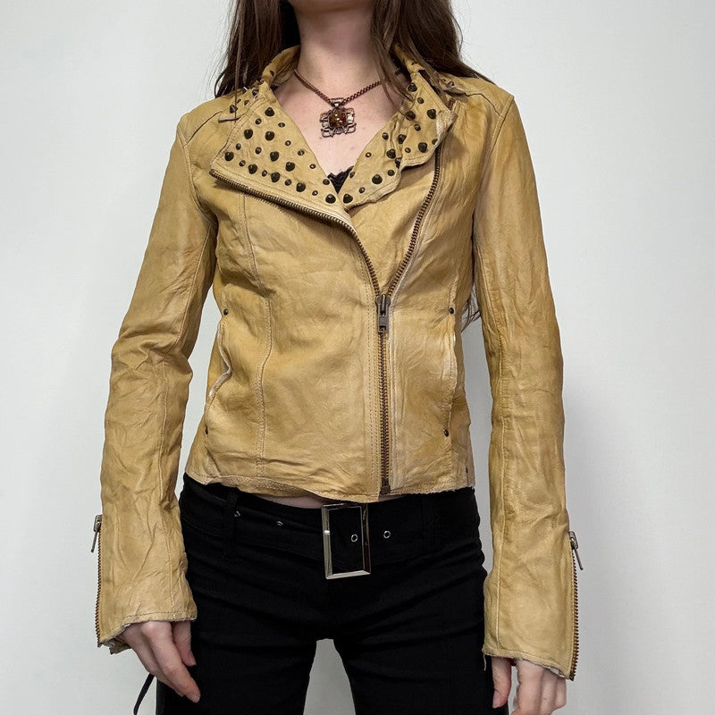 studded cropped leather asymmetric jacket