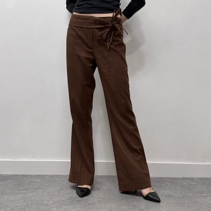 western faux suede flared trousers