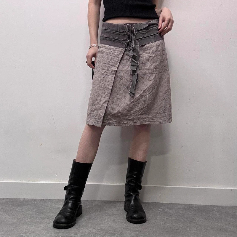 crinkle buckle cross over wrap midi skirt