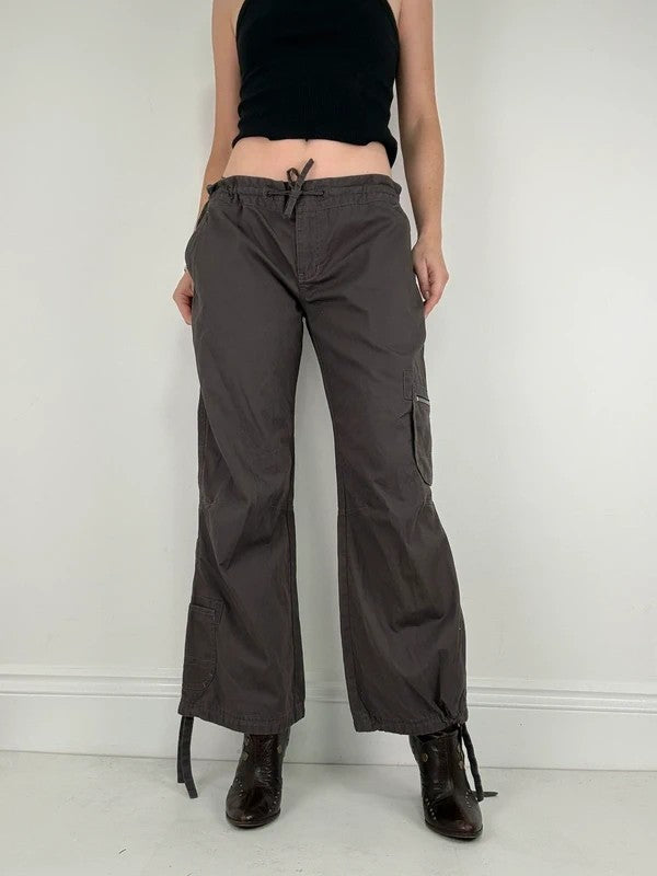 brown drawstring cotton pants