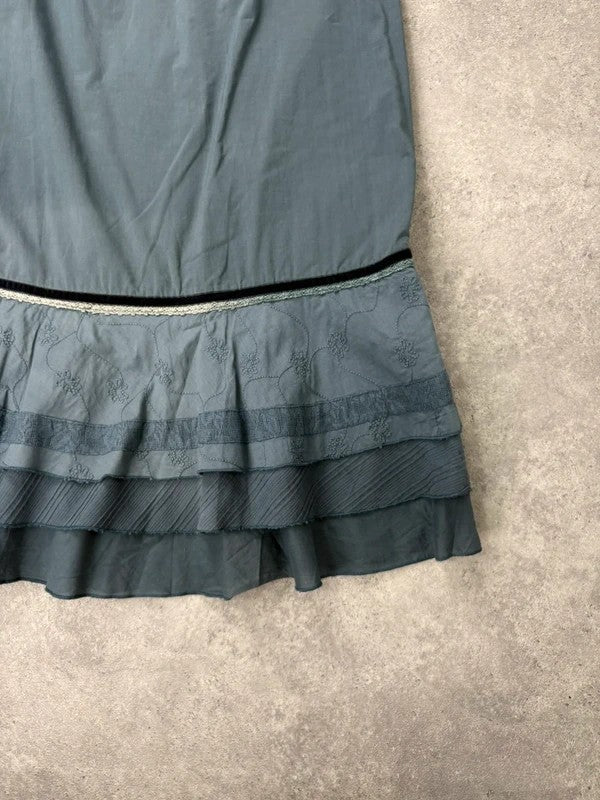 Blue cotton lace tiered maxi skirt