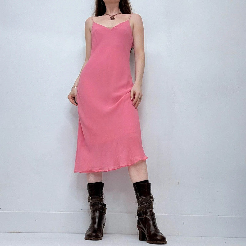 pink flutter bias cut midi dress