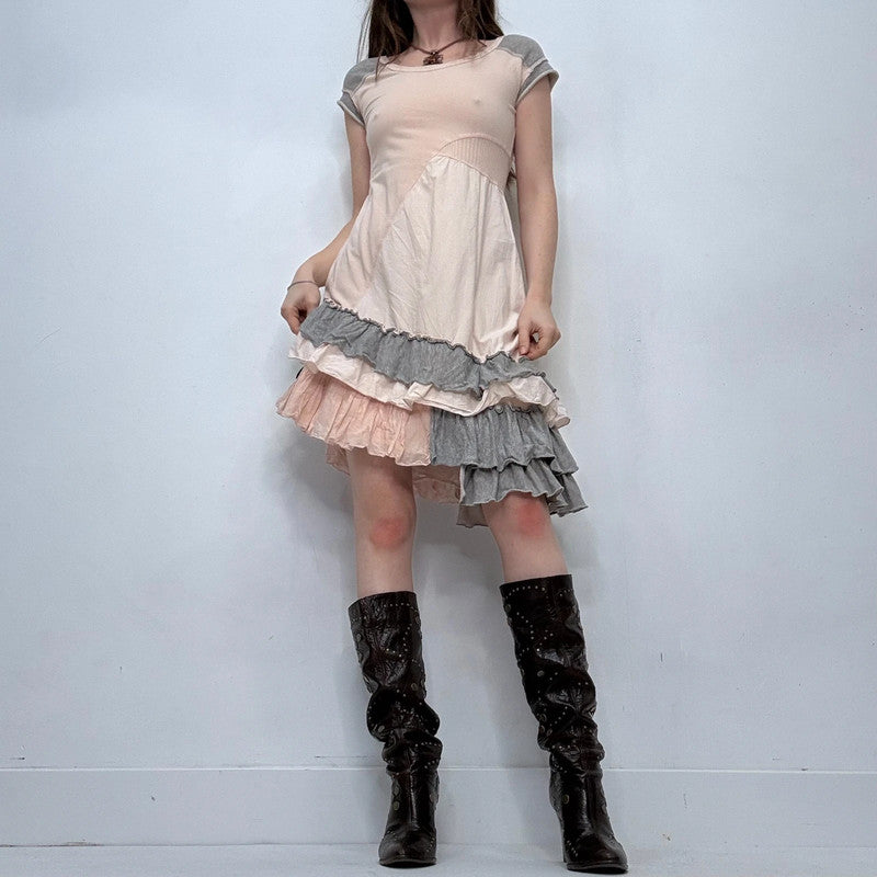 asymmetric pink ruffle dress