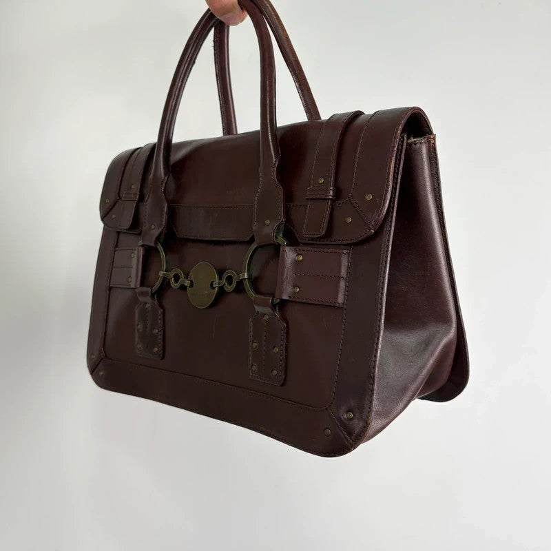 maroon brown Karen millen grunge briefcase handbag