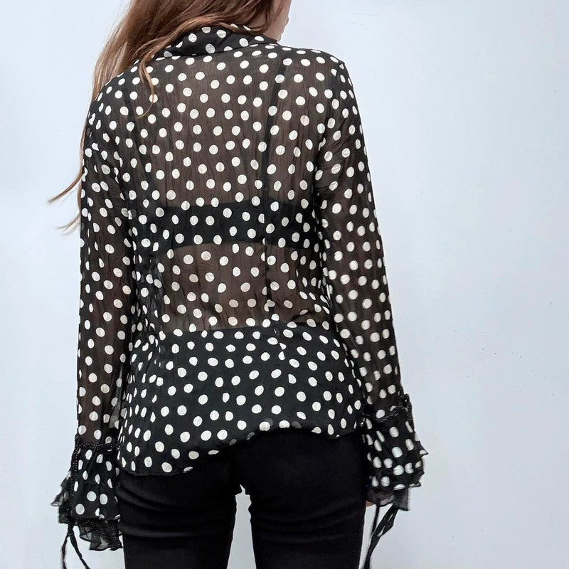sheer polkadot lace ruffle shirt