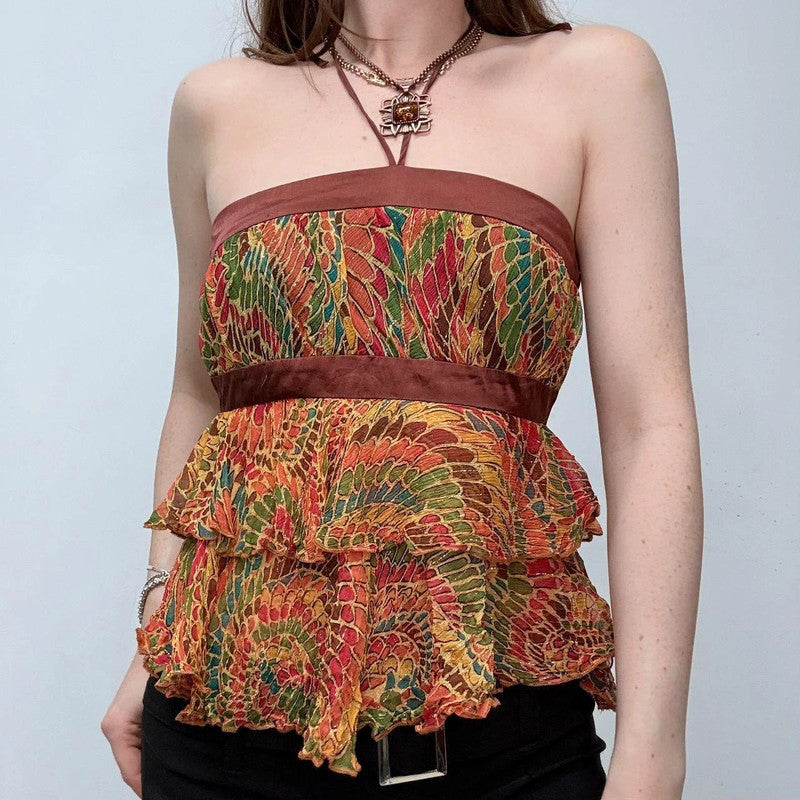 flutter silk halter printed cami