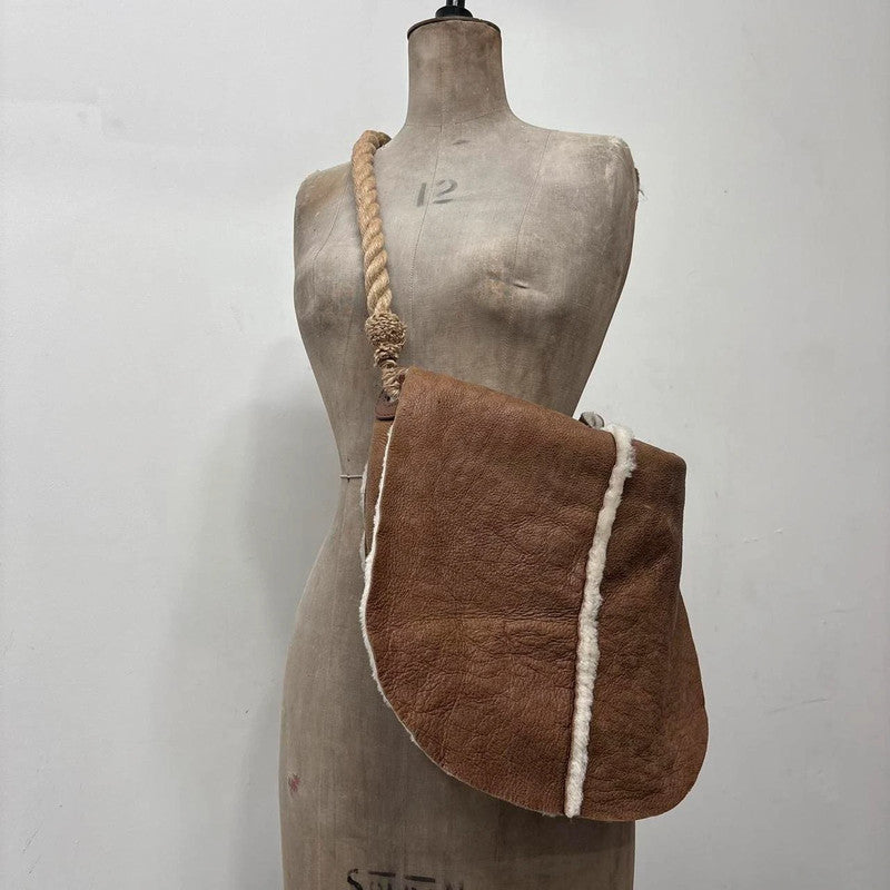 shearling sheepskin leather shoulder bag