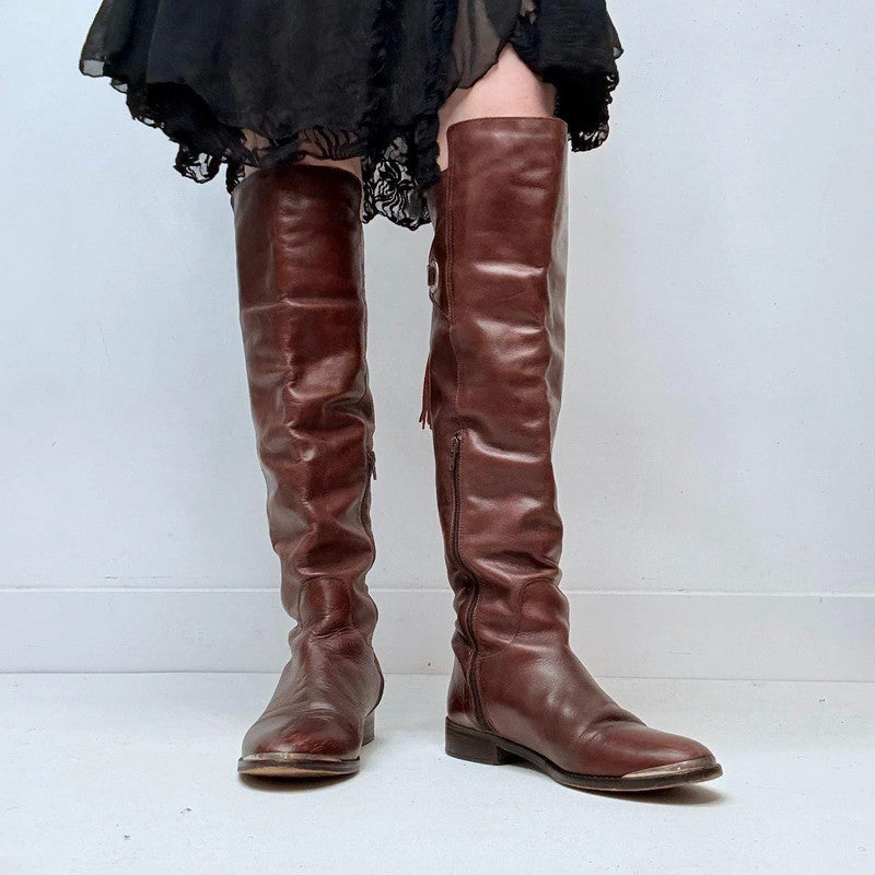 tan leather tassel western boots