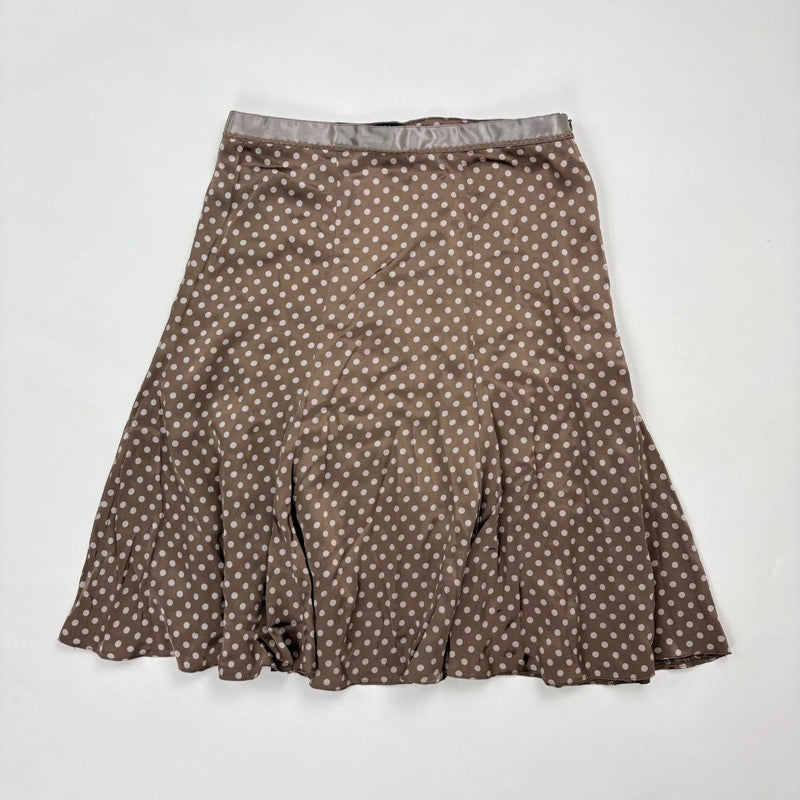 brown silk polka dot midi skirt