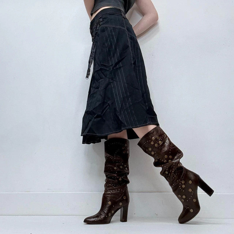 navy corset flared utility skirt