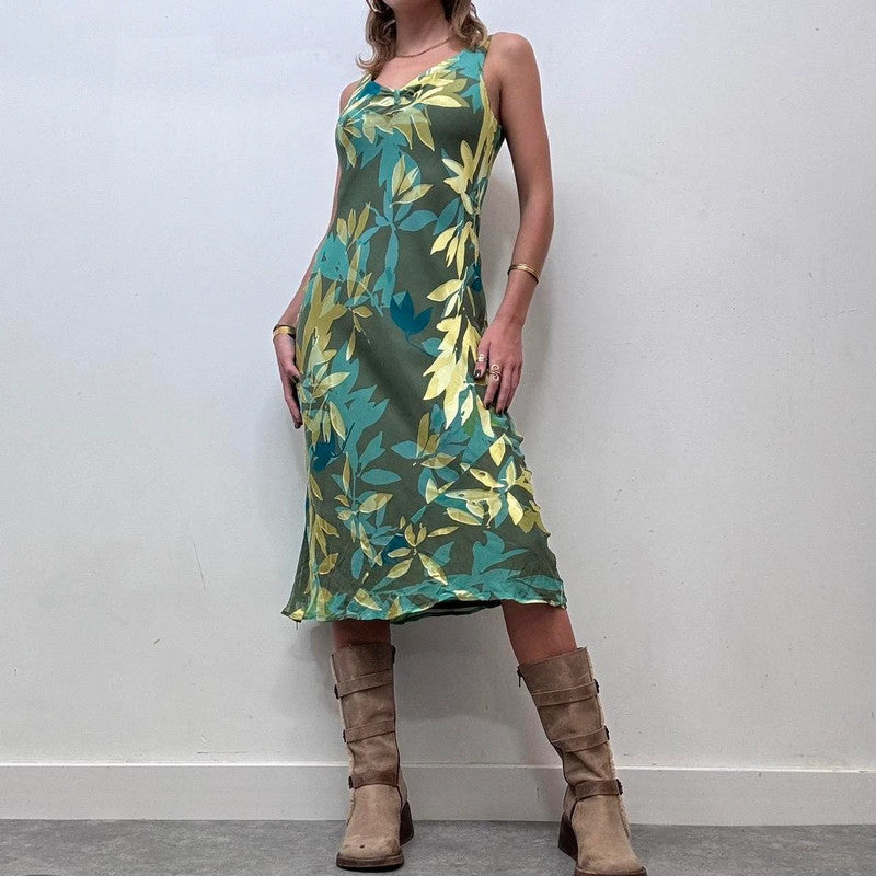green silk floral fairy dress