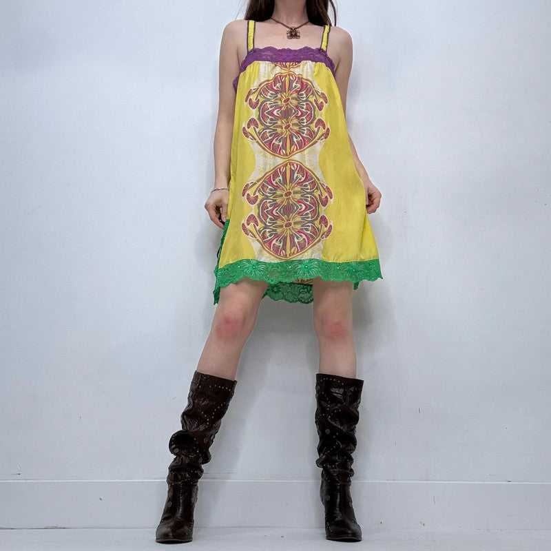 silk printed lace slip dress
